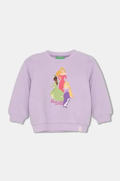 Dětská bavlněná mikina United Colors of Benetton fialová barva, s potiskem, 3J68G10H7