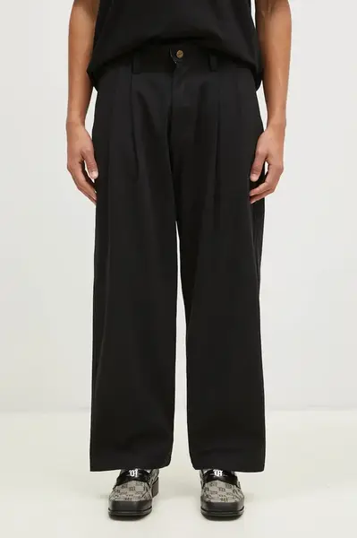 Bavlněné kalhoty Butter Goods Pleated Trousers černá barva, ve střihu chinos, BG243717