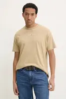 Bavlněné tričko Tommy Jeans béžová barva, s aplikací, DM0DM21110