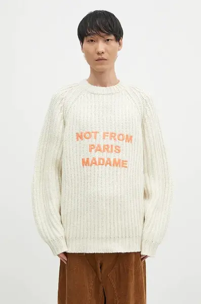 Vlněný svetr Drôle de Monsieur La Maille TressEe Slogan