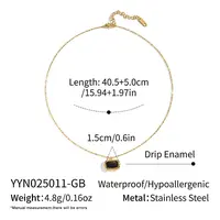 Minimalist 304 Stainless Steel Black Enamel Rectangle Pendant Necklaces for Women