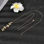 Brass Micro Pave Clear Cubic Zirconia 4 Clover Pendant Y Tassel Necklaces for Women