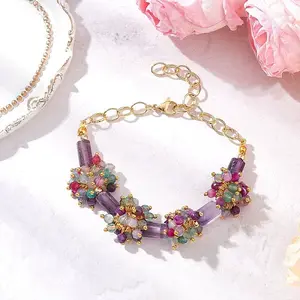 Natural Agate & White Jade & Amethyst  Beads Link Bracelets