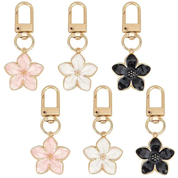 6Pcs 3 Colors Flower Alloy Enamel Pendant Decorations