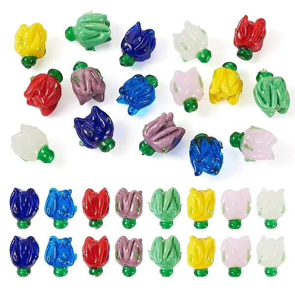 16Pcs 8 Colors Handmade Lampwork Beads