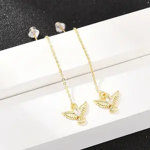 Bird Brass Micro Pave Clear Cubic Zirconia Ear Thread