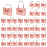 50Bags Hollow Flower Paper Butterfly Printed Candy Gift Tote Boxes with Rope Handles