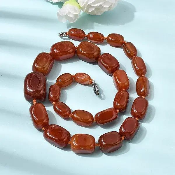 Dyed Natural Red Agate Cuboid Graduated Beaded Necklaces with Alloy Clasps
