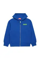 Dětská bavlněná mikina Diesel SVOUGZIP OVER SWEAT-SHIRT modrá barva, s kapucí, s potiskem, J02039