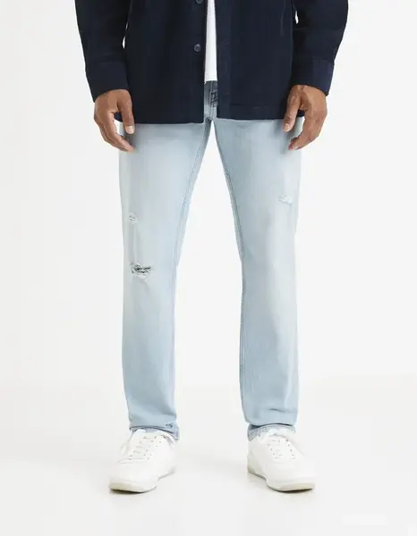 Svetlomodré pánske straight fit rifle s potrhaným efektom Celio Vomarble