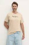 Bavlněné tričko Pepe Jeans Eggo béžová barva, s potiskem, PM508208