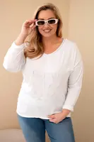 Kesi Włoski Dámská blůza Plus Size s potiskem a perlami bílá