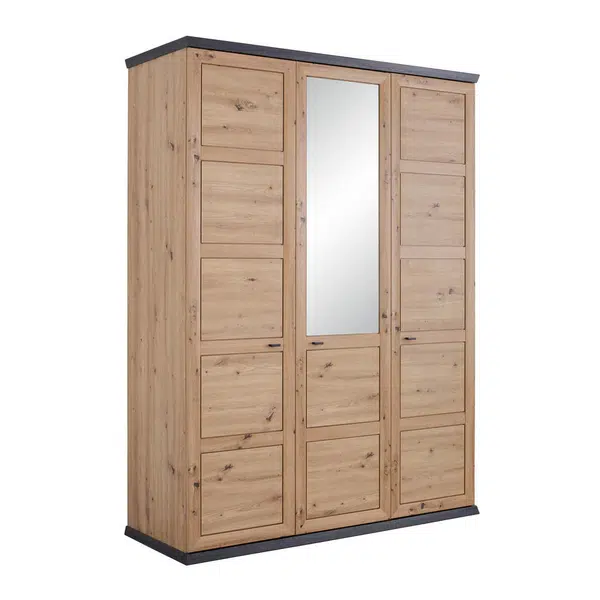 Hom`in ŠATNÍ SKŘÍŇ SE ZRCADLEM, tmavě šedá, dub artisan, 154/209/60 cm