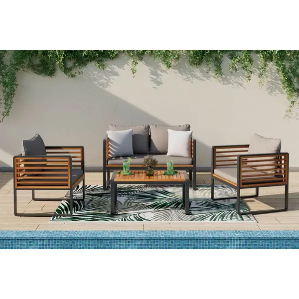 Ambia Garden ZAHRADNÍ SESTAVA 4dílné, dřevo, kov, textil