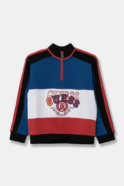 Dětská bavlněná mikina Guess modrá barva, vzorovaná, L5RQ00 KA6R4