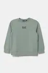 Dětská bavlněná mikina EA7 Emporio Armani zelená barva, s potiskem, 7B000025 AF10380