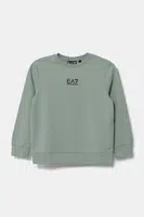 Dětská bavlněná mikina EA7 Emporio Armani zelená barva, s potiskem, 7B000025 AF10380