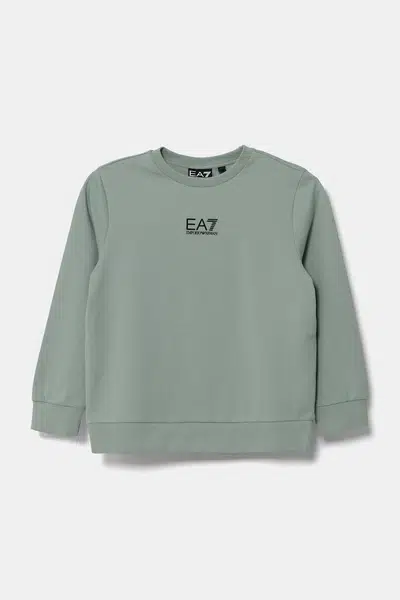 Dětská bavlněná mikina EA7 Emporio Armani zelená barva, s potiskem, 7B000025 AF10380