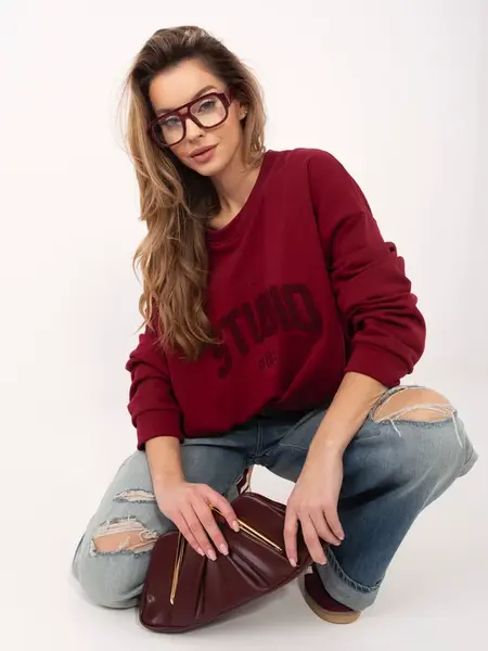 Bordová oversize mikina s nápisom