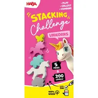 Haba Dynamická zábavná hra Stacking Challenge Jednorožci 5 figurek 300 zadání