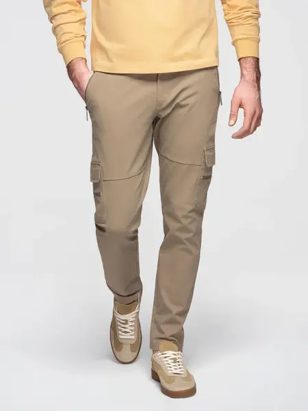 Ombre Men's cargo pants STRAIGHT LEG with zippered pockets - khaki