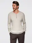 Ombre Men's ribbed sweater with buttons at the neckline - beige