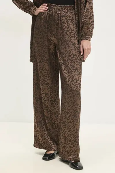 Kalhoty Answear.LAB dámské, hnědá barva, široké, high waist