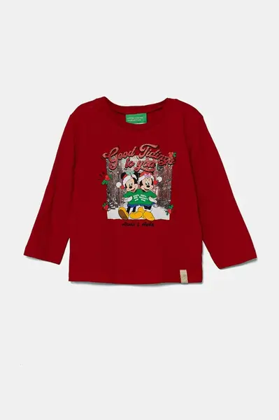Dětské bavlněné tričko s dlouhým rukávem United Colors of Benetton červená barva, 3ATNG10GQ