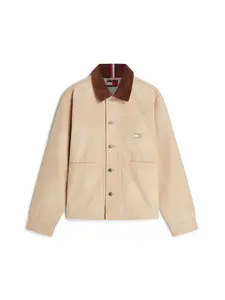 Tommy Jeans Prechodná bunda 'Contrast Collar Chore'  krémová / hnedá