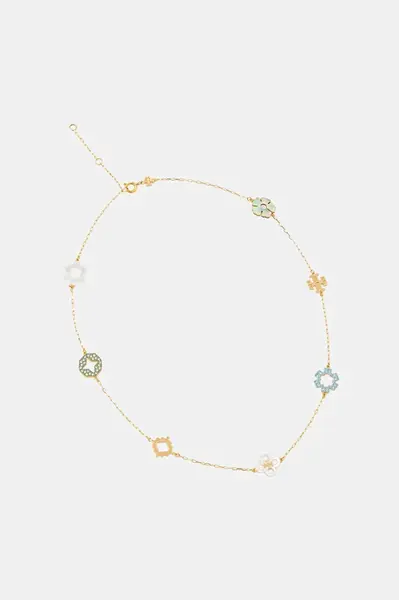 Tory Burch náhrdelník dámsky pozlátený kryštál