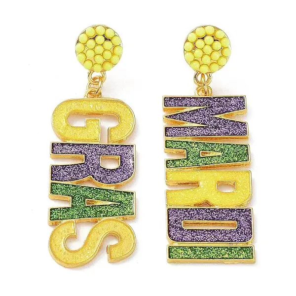 Carnival Theme Glitter Zinc Alloy Letter Dangle Stud Earrings