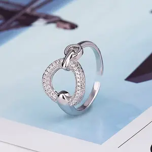 Brass Micro Pave Clear Cubic Zirconia Cuff Rings for Womem