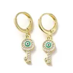 Key with Evil Eye Real 18K Gold Plated Brass Dangle Leverback Earrings
