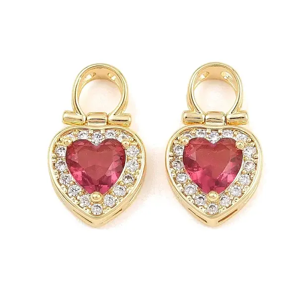 Brass Micro Pave Red Cubic Zirconia Pendants