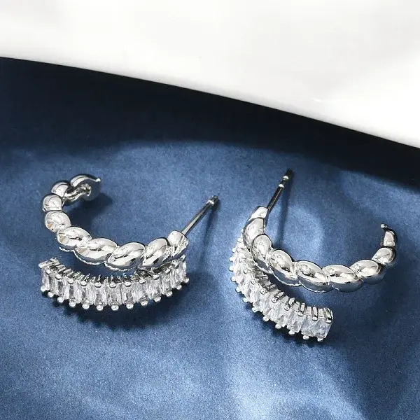 Twist Brass Micro Pave Cubic Zirconia Stud Earrings