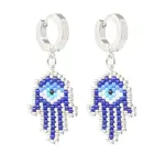 Glass Seed Braided Hamsa Hand with Evil Eye Dangle Hoop Earrings