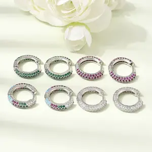 Brass Micro Pave Cubic Zirconia Hoop Earrings