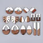 16Pcs 8 Styles Opaque Resin & Walnut Wood Pendants