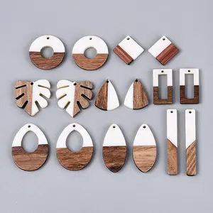 16Pcs 8 Styles Opaque Resin & Walnut Wood Pendants