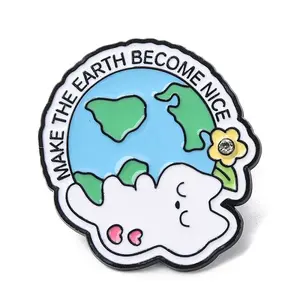 White Cat with Earth Enamel Pins