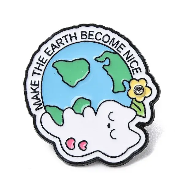 White Cat with Earth Enamel Pins