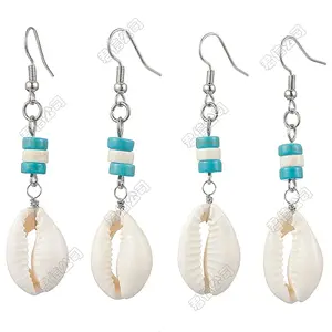2Pair Natural Cowrie Shell Dangle Earrings