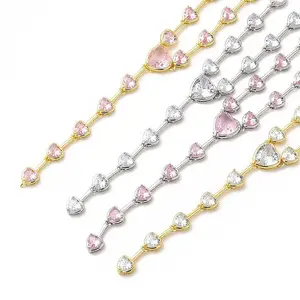 Cubic Zirconia Heart Link Chain Lariat Necklace