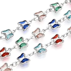Brass Glass Butterfly Charm Link Chains