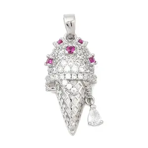 Brass Micro Pave Clear & Hot Pink Cubic Zirconia Pendants