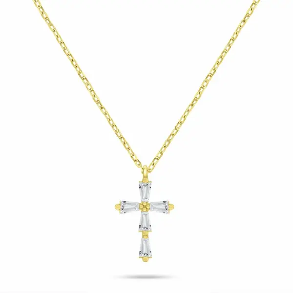 Brilio Silver Oslnivý pozlacený náhrdelník pro ženy Křížek NCL198Y