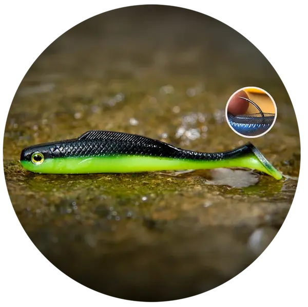 Redbass gumová nástraha ripper kicker black/signal yellow uv color - l 100 mm