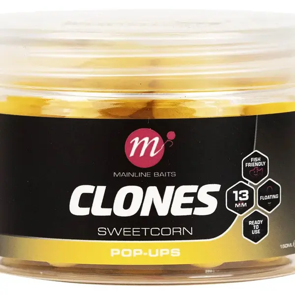 Mainline plovoucí boilies clones pop ups 13 mm 150 ml sweetcorn
