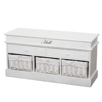 Lavice, 3 košíky, 2 zásuvky, dřevo/proutí, bílá, blanco