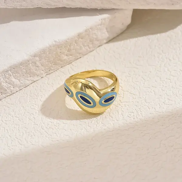 Oversized Brass Enamel Wide Band Chunky Rings for Women Holiday Travel Jewelry